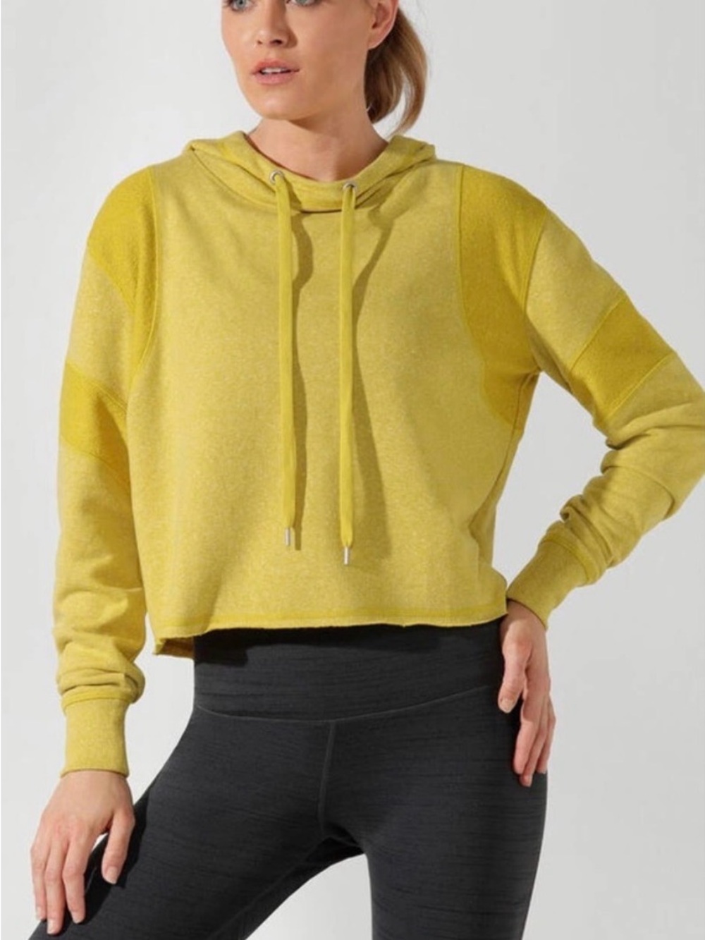 Lorna Jane Acid Yellow Marl Studio Pullover Hoodie Hooded Drawstring Logo Small